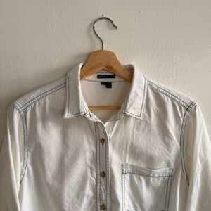 Theory White Thick Cotton Contrast Stitch Button-Up Women’s Shirt | Size S